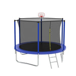 10FT Blue Round Outdoor Trampoline with Enclosure Net Jump - MERSCO SPORTS