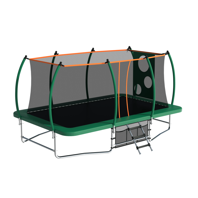 10X16FT Green Rectangle Trampoline with Basketball Hoop for Backyard - MERSCO SPORTS