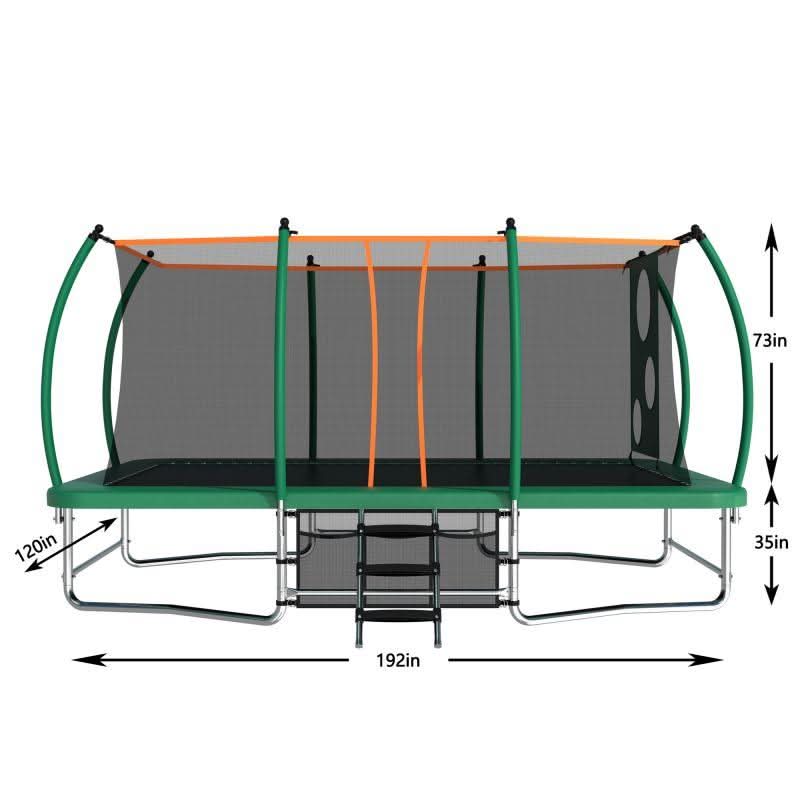 10X16FT Green Rectangle Trampoline with Basketball Hoop for Backyard - MERSCO SPORTS