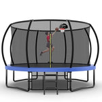 12FT Blue Outdoor Exercise Trampoline For Backyard with Safety Net - MERSCO SPORTS