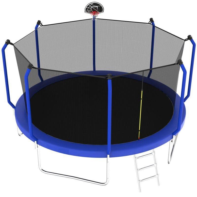 14FT Blue Recreational Trampolines for Kids With Ladder&Hoop - MERSCO SPORTS