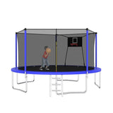 14FT Blue Soft Backboard Trampoline for Family with Safety Net&Ladder