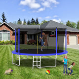 14FT Blue Soft Backboard Trampoline for Family with Safety Net&Ladder