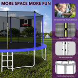 14FT Blue Soft Backboard Trampoline for Family with Safety Net&Ladder
