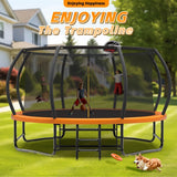 14FT Orange Pumpkin Outdoor Trampoline with Basketball Hoop,Enclosure & Storage Bag