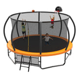 14FT Orange Pumpkin Outdoor Trampoline with Basketball Hoop,Enclosure & Storage Bag