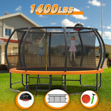14FT Orange Pumpkin Outdoor Trampoline with Basketball Hoop,Enclosure & Storage Bag