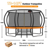 14FT Orange Pumpkin Outdoor Trampoline with Basketball Hoop,Enclosure & Storage Bag