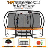14FT Orange Pumpkin Outdoor Trampoline with Basketball Hoop,Enclosure & Storage Bag