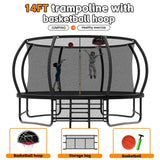 14FT Black 1400lbs Loading Large Trampoline,Birthday & Children's Gifts for Boys Girls