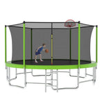 15FT Green Recreational Trampoline For Family with Enclosure Net - MERSCO SPORTS