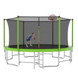 15FT Green Recreational Trampoline For Family with Enclosure Net - MERSCO SPORTS