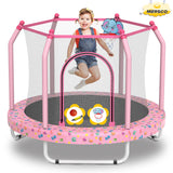 Mersco 55inch Toddler Trampoline, Mini Trampoline for Kids with Enclosure and Basketball Hoop, Birthday Gifts, Pink