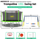 Mersco 14FT Heavy Duty Trampoline with Enclosure Net & Swing Set Outdoor Big Trampoline for Backyard,Kids Trampoline with Basketball Hoop,1320LBS Capacity,Birthday & Holiday Gifts for Kids,Green