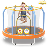 Mersco 55inch Toddler Trampoline, Mini Trampoline for Kids with Enclosure and Basketball Hoop, Birthday Gifts
