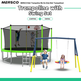 Mersco 14FT Heavy Duty Trampoline with Enclosure Net & Swing Set Outdoor Big Trampoline for Backyard,Kids Trampoline with Basketball Hoop,1320LBS Capacity,Birthday & Holiday Gifts for Kids,Green