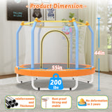 Mersco 55inch Toddler Trampoline, Mini Trampoline for Kids with Enclosure and Basketball Hoop, Birthday Gifts