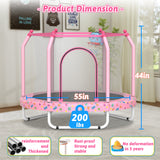 Mersco 55inch Toddler Trampoline, Mini Trampoline for Kids with Enclosure and Basketball Hoop, Birthday Gifts, Pink