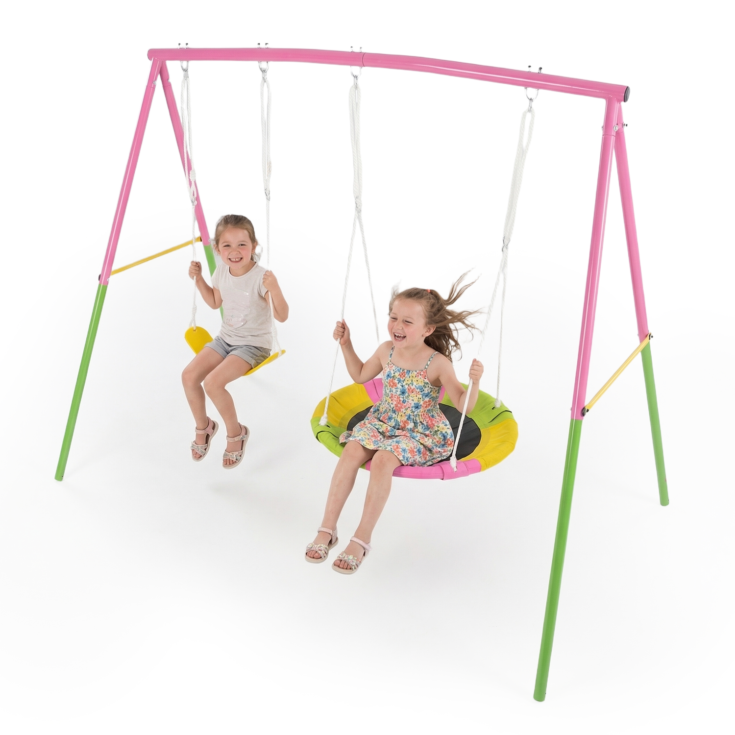2-in-1 Double Swing Set | Pink Saucer & Belt Seat | MERSCO – MS