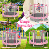 Mersco 55inch Toddler Trampoline, Mini Trampoline for Kids with Enclosure and Basketball Hoop, Birthday Gifts, Pink