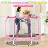 Mersco 55inch Toddler Trampoline, Mini Trampoline for Kids with Enclosure and Basketball Hoop, Birthday Gifts, Pink