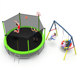 Mersco 14FT Heavy Duty Trampoline with Enclosure Net & Swing Set Outdoor Big Trampoline for Backyard,Kids Trampoline with Basketball Hoop,1320LBS Capacity,Birthday & Holiday Gifts for Kids,Green