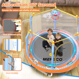 Mersco 55inch Toddler Trampoline, Mini Trampoline for Kids with Enclosure and Basketball Hoop, Birthday Gifts