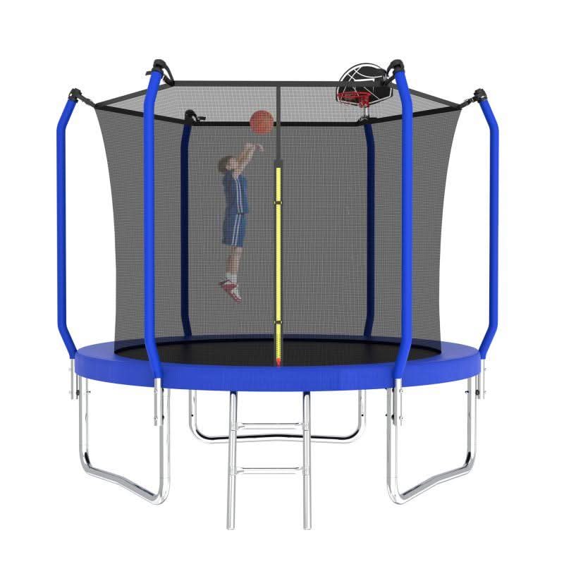 8FT Blue Playground Regular Trampoline With Ladder&Basketball Hoop - MERSCO SPORTS