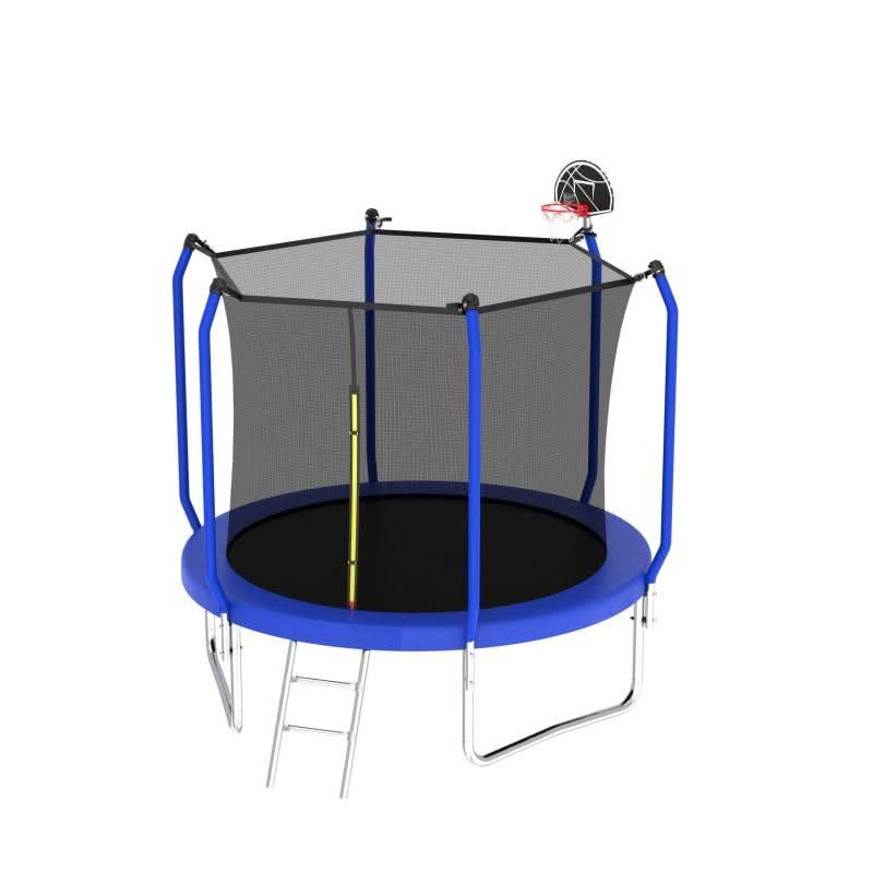 8FT Blue Playground Regular Trampoline With Ladder&Basketball Hoop - MERSCO SPORTS