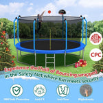 12FT Blue Heavy-Duty Sport Trampoline With Basketball Hoop For Fun - MERSCO SPORTS