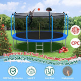 12FT Blue Heavy-Duty Sport Trampoline With Basketball Hoop For Fun - MERSCO SPORTS