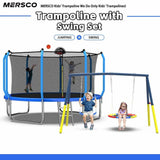 Trampolín deportivo resistente de 12 pies de color azul con aro de baloncesto para divertirse