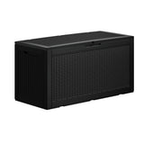 Cirui 100 Gallon Outdoor Storage Box with Lockable Lid, Waterproof & UV Resistant Patio Plastic Deck Box with Side Handles, Home Storage Box for Patio, Cushions,Toys, Black