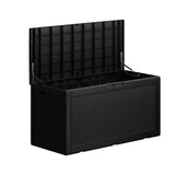 Cirui 100 Gallon Outdoor Storage Box with Lockable Lid, Waterproof & UV Resistant Patio Plastic Deck Box with Side Handles, Home Storage Box for Patio, Cushions,Toys, Black