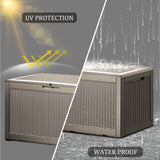 Cirui 100 Gallon Outdoor Storage Box with Lockable Lid, Waterproof & UV Resistant Patio Plastic Deck Box with Side Handles, Home Storage Box for Patio, Cushions,Toys,Light Brown