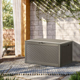 Cirui 100 Gallon Outdoor Storage Box with Lockable Lid, Waterproof & UV Resistant Patio Plastic Deck Box with Side Handles, Home Storage Box for Patio, Cushions,Toys,Light Brown