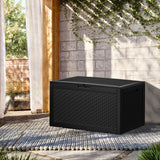 Cirui 100 Gallon Outdoor Storage Box with Lockable Lid, Waterproof & UV Resistant Patio Plastic Deck Box with Side Handles, Home Storage Box for Patio, Cushions,Toys, Black