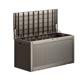 Cirui 100 Gallon Outdoor Storage Box with Lockable Lid, Waterproof & UV Resistant Patio Plastic Deck Box with Side Handles, Home Storage Box for Patio, Cushions,Toys,Light Brown
