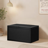 Cirui 100 Gallon Outdoor Storage Box with Lockable Lid, Waterproof & UV Resistant Patio Plastic Deck Box with Side Handles, Home Storage Box for Patio, Cushions,Toys, Black