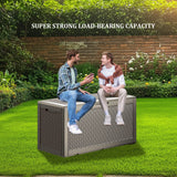 Cirui 100 Gallon Outdoor Storage Box with Lockable Lid, Waterproof & UV Resistant Patio Plastic Deck Box with Side Handles, Home Storage Box for Patio, Cushions,Toys,Light Brown