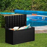 Cirui 100 Gallon Outdoor Storage Box with Lockable Lid, Waterproof & UV Resistant Patio Plastic Deck Box with Side Handles, Home Storage Box for Patio, Cushions,Toys, Black