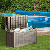 Cirui 100 Gallon Outdoor Storage Box with Lockable Lid, Waterproof & UV Resistant Patio Plastic Deck Box with Side Handles, Home Storage Box for Patio, Cushions,Toys,Light Brown
