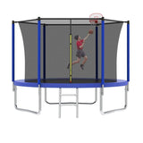 10FT Blue Round Outdoor Trampoline with Enclosure Net Jump - MERSCO SPORTS