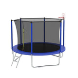 10FT Blue Round Outdoor Trampoline with Enclosure Net Jump - MERSCO SPORTS