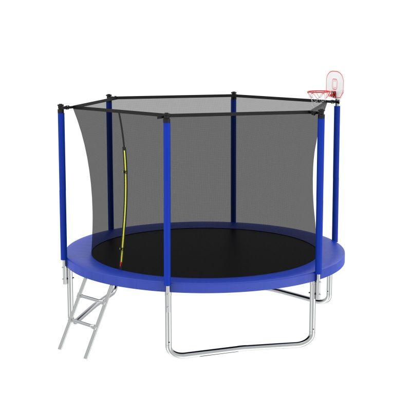 10FT Blue Round Outdoor Trampoline with Enclosure Net Jump - MERSCO SPORTS