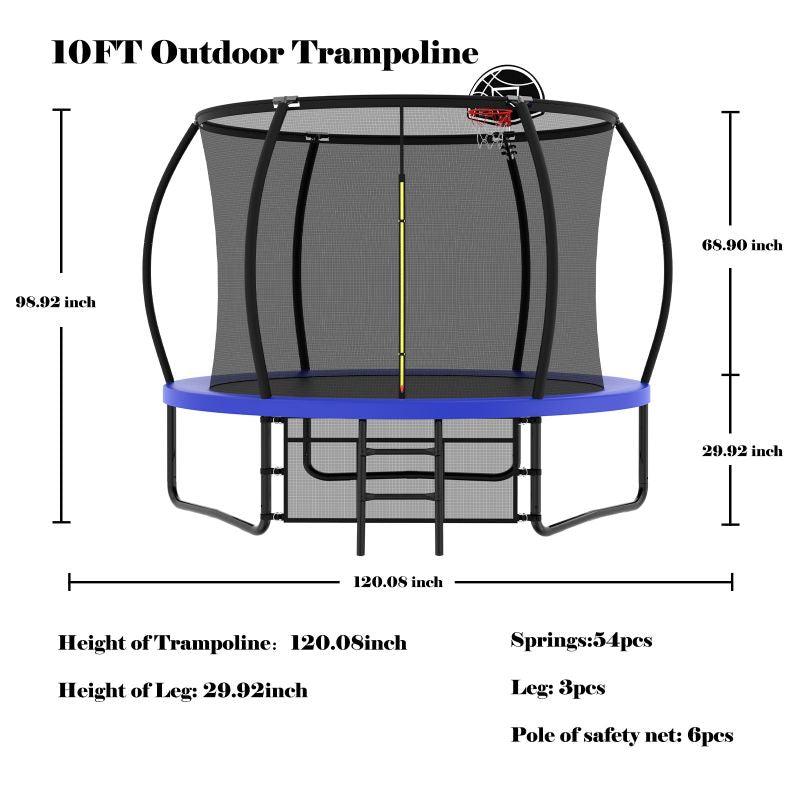 10FT Blue Outdoor Big Trampoline for Family with Safety Net - MERSCO SPORTS