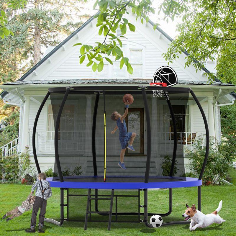 10FT Blue Outdoor Big Trampoline for Family with Safety Net - MERSCO SPORTS