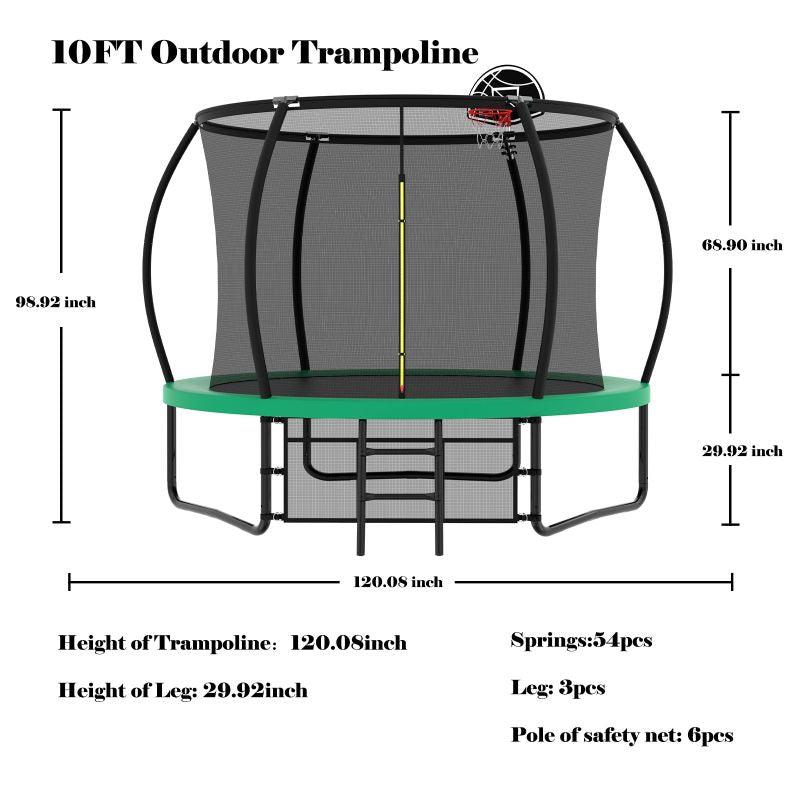 10FT Green Outdoor Basketball Hoop Enclosure Recreational Trampoline - MERSCO SPORTS