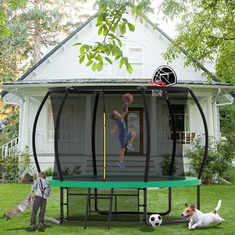 10FT Green Outdoor Basketball Hoop Enclosure Recreational Trampoline - MERSCO SPORTS