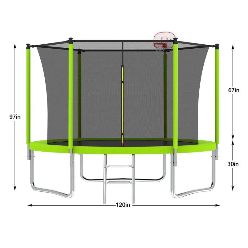 10FT Green Trampoline for Kids Outdoor Play With Basketball Hoop - MERSCO SPORTS